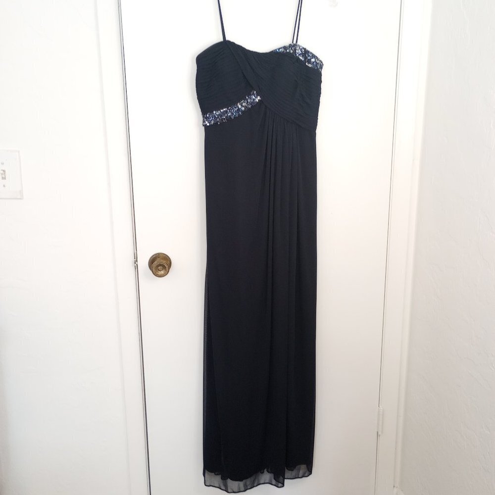 Xscape Navy Sequined Long Gown